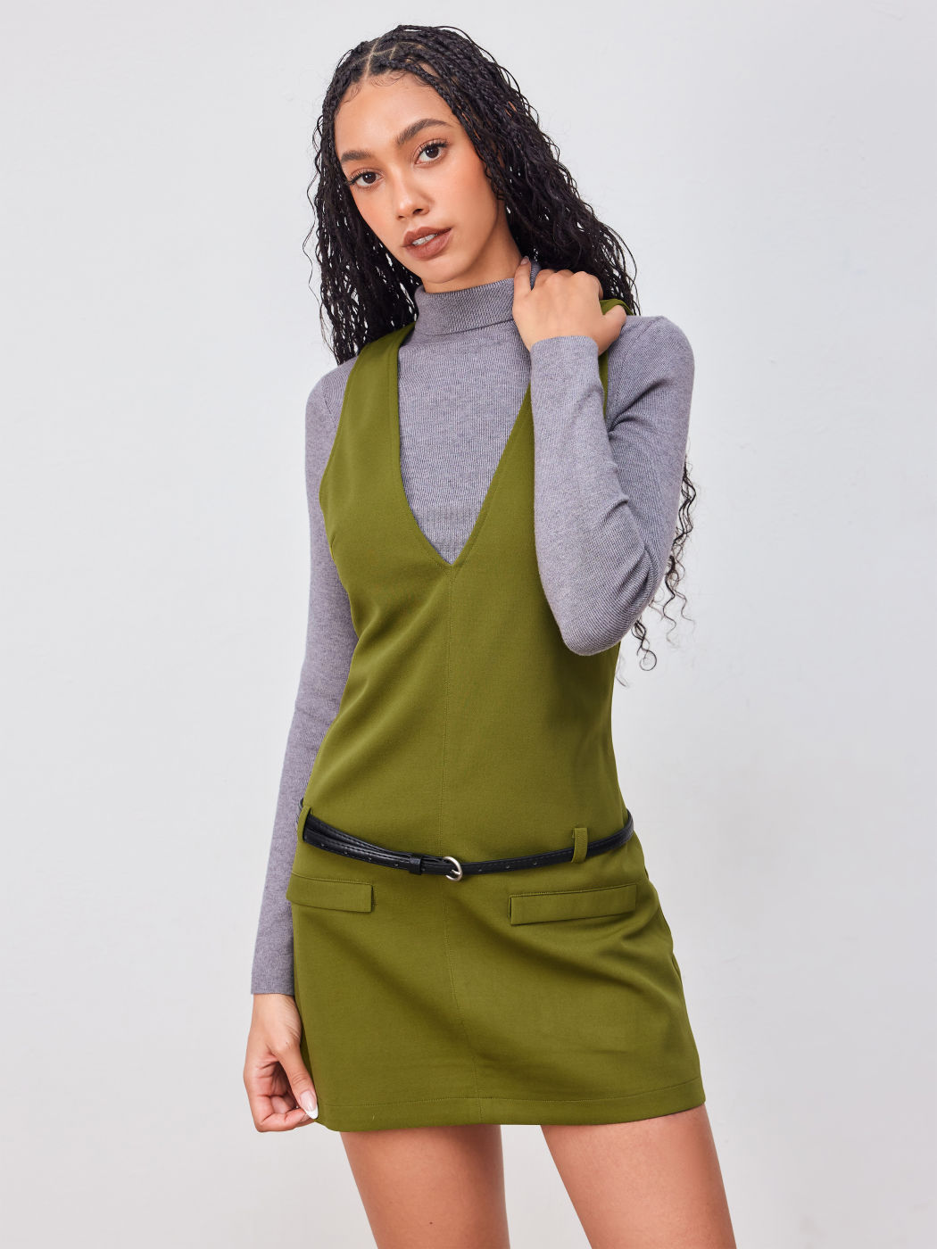 V-neck Mini Dress With Belt