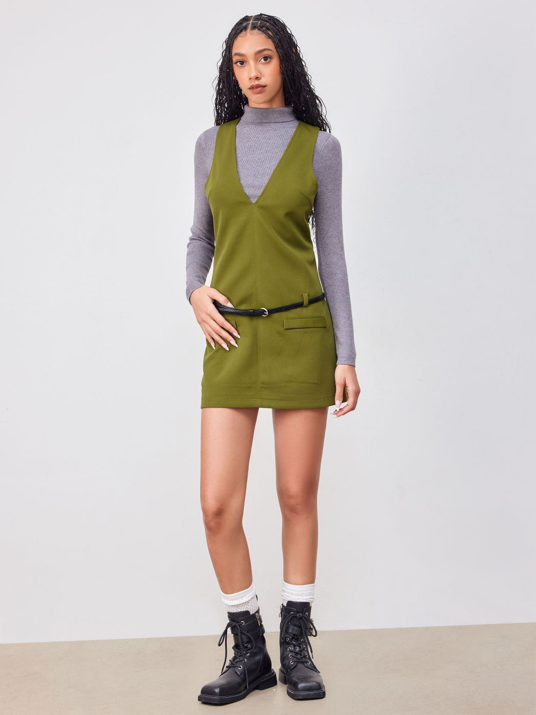 V-neck Mini Dress With Belt