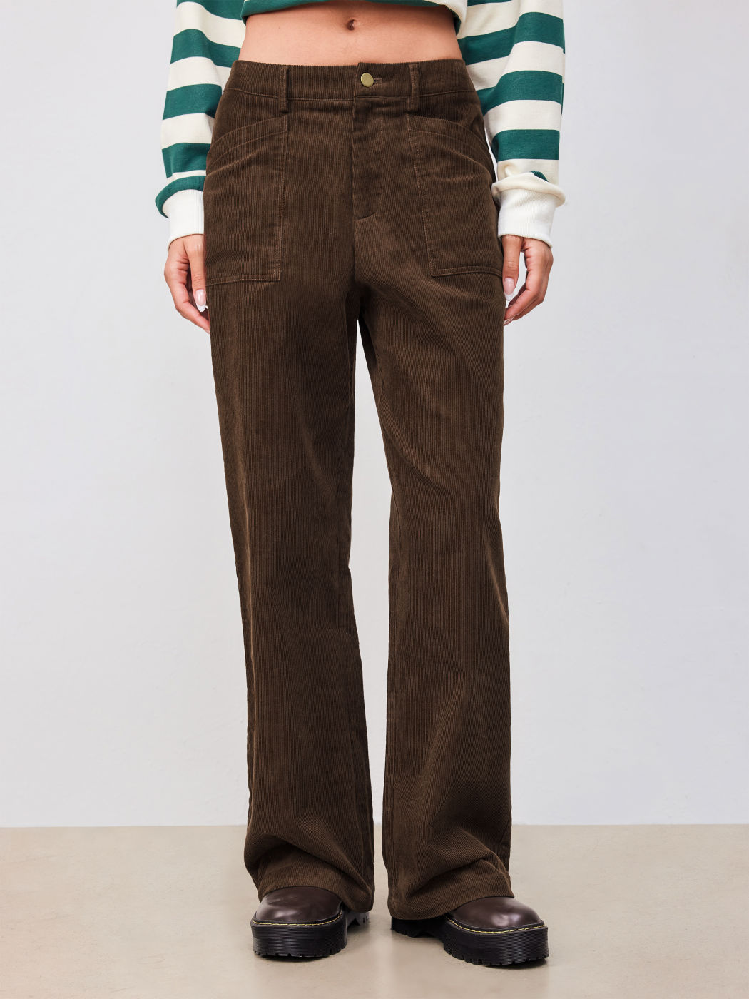 Corduroy Mid Rise Straight Leg Trousers