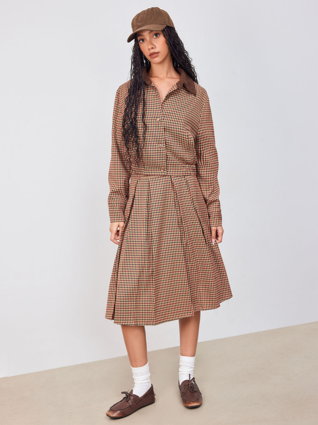Collar Gingham Shirred Top