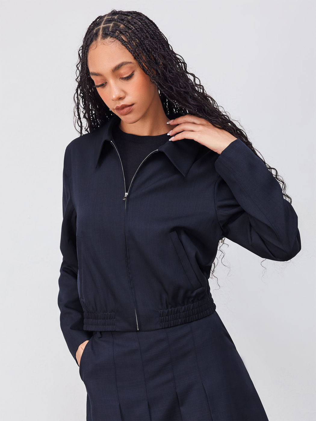 Collar Zip Through Shirred Jacket