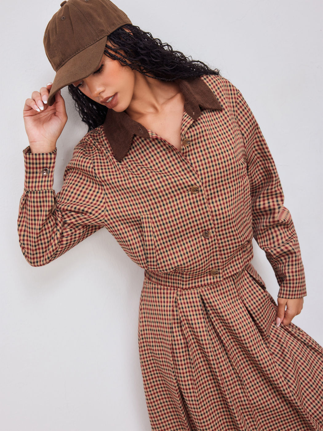 Collar Gingham Shirred Top