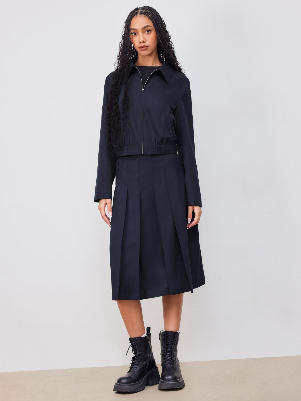 Collar Zip Through Shirred Jacket