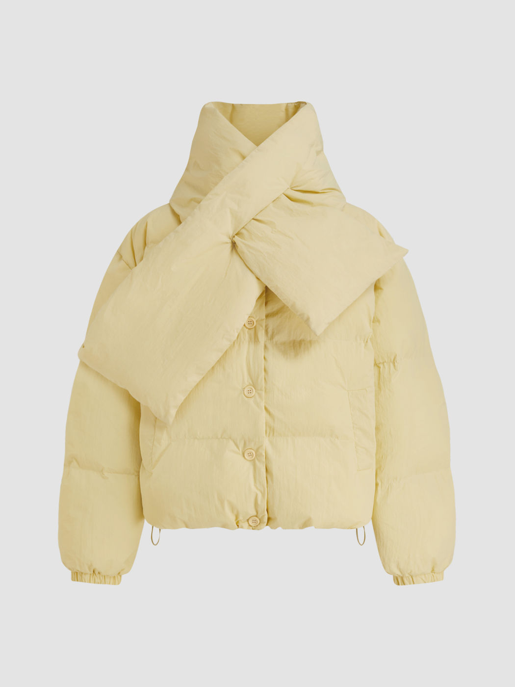 Drawstring Oversized Puffer Jacket With Scarf