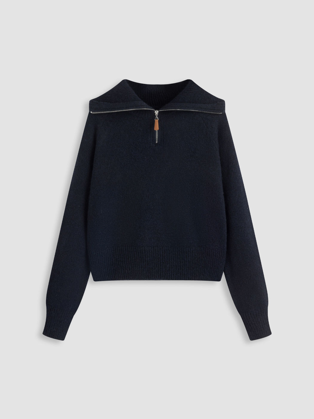 Wool-blend Collar Zipper Long Sleeve Top