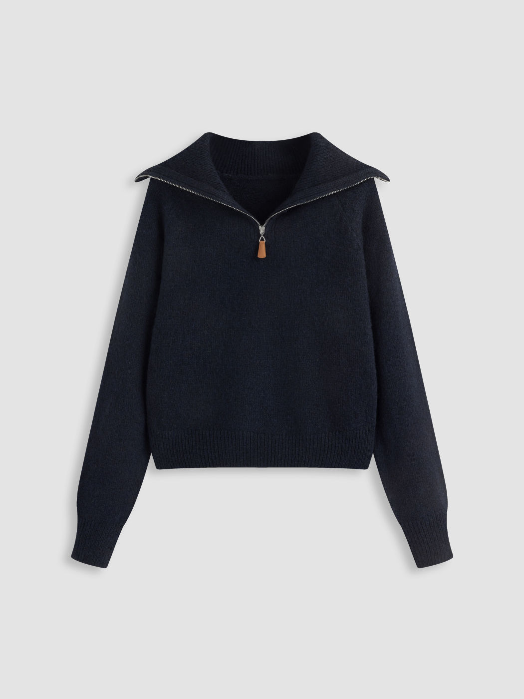 Wool-blend Collar Zipper Long Sleeve Top