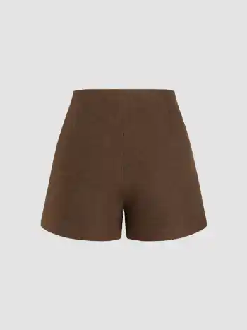 Wool-like Mid Rise Solid Button Shorts