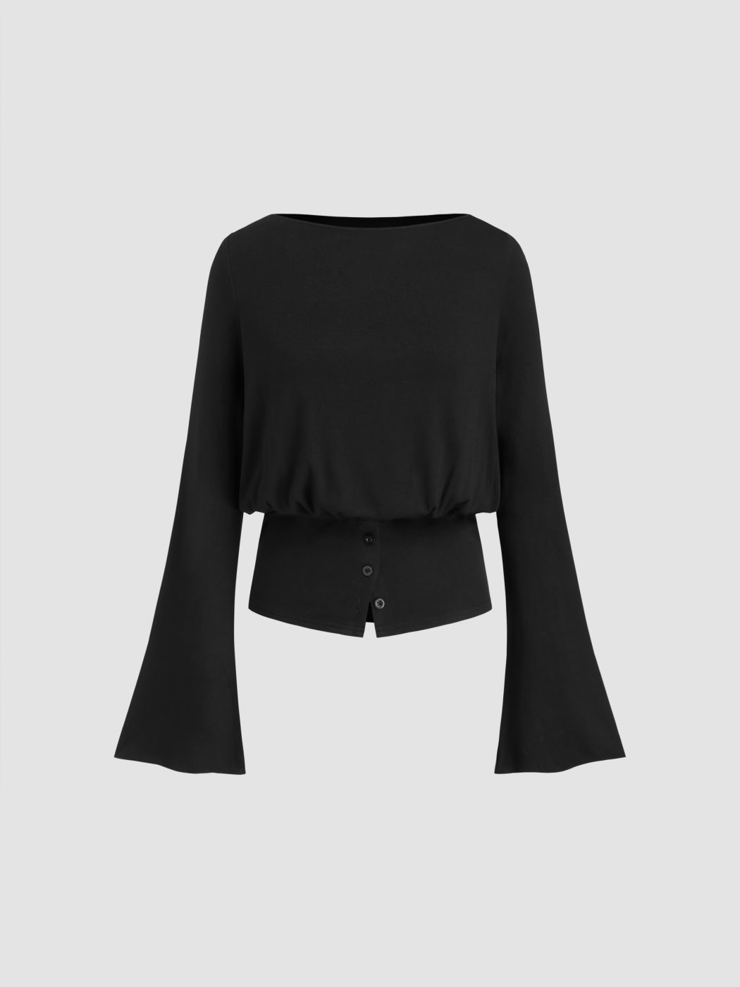 Round Neckline Button Bell Sleeve Oversized Top