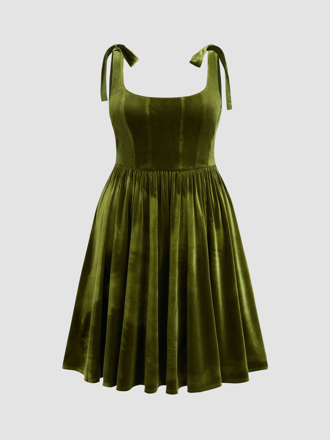 Velvet Square Neckline Knotted Ruffle Midi Dress