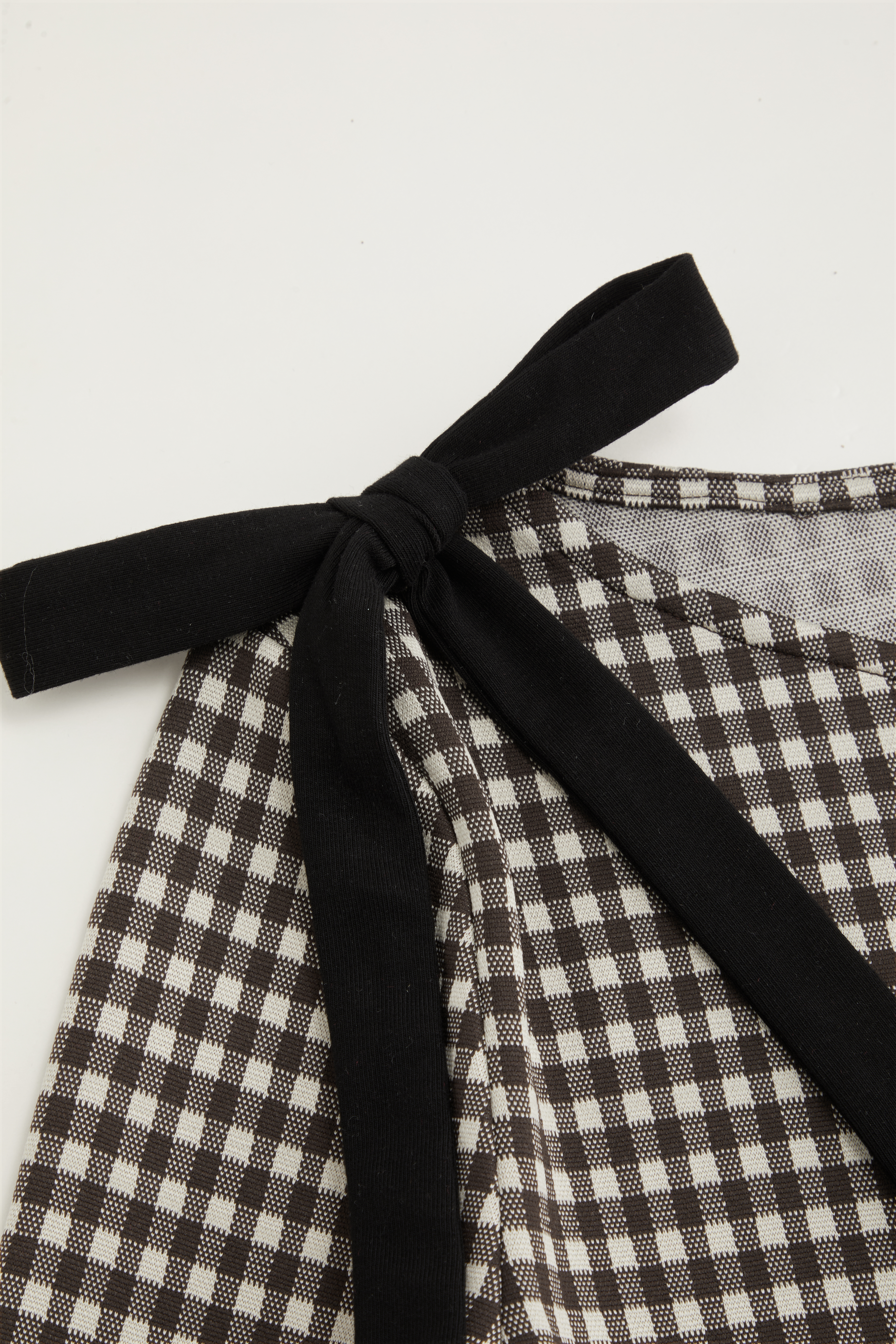 Cotton-blend Boat Neck Gingham Bowknot Ruched MIni Dress