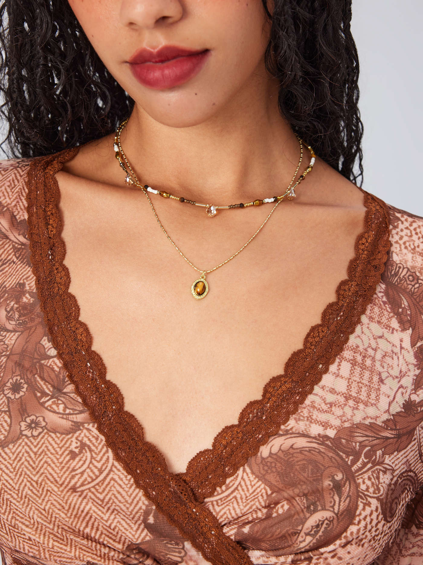 ROUND BEADED PENDANT LAYERED NECKLACE