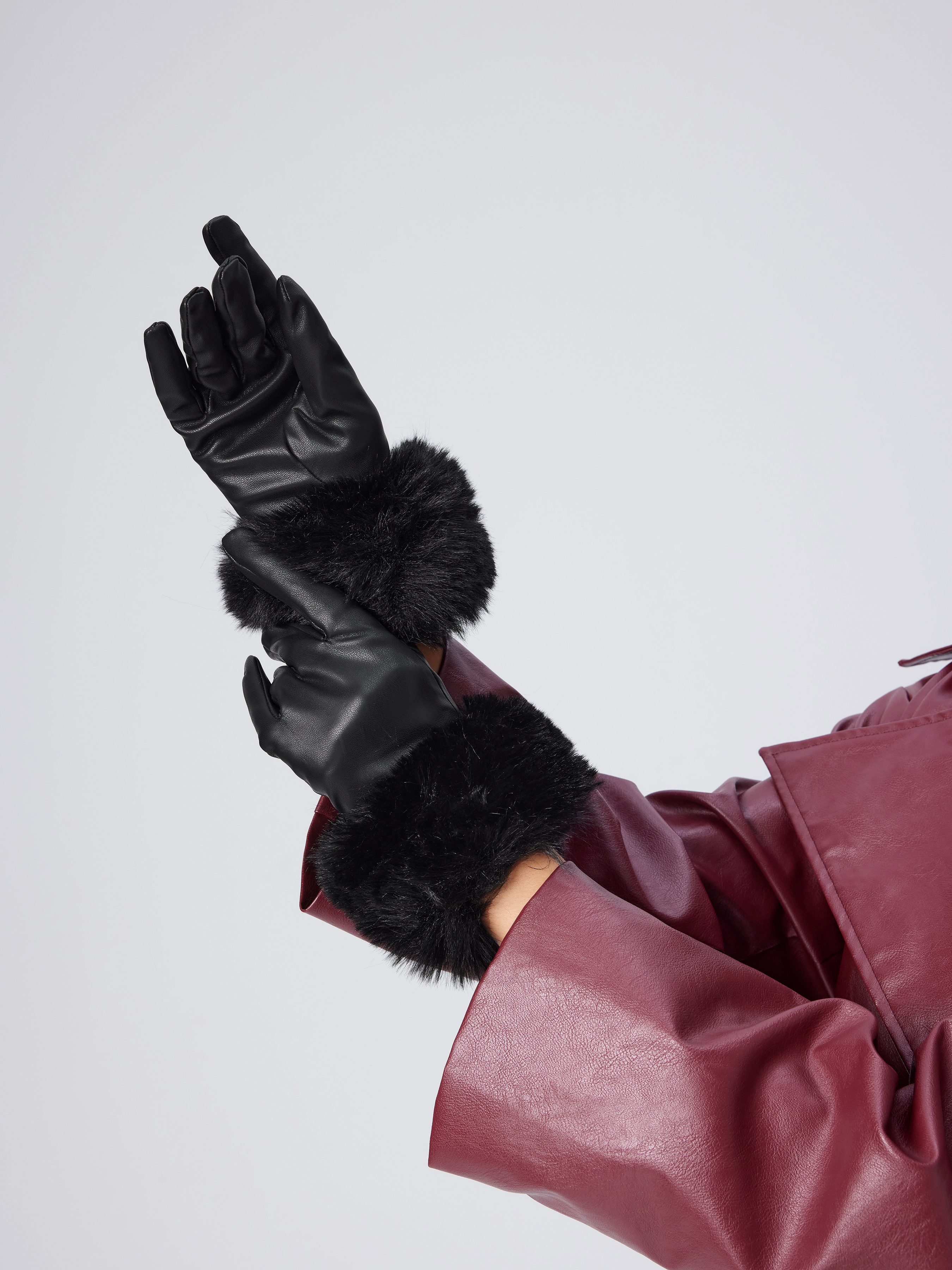 Cuir PU FUR LOOK TRIM FAUX LEATHER GLOVES For Fete Clubbing Cafe Travail
