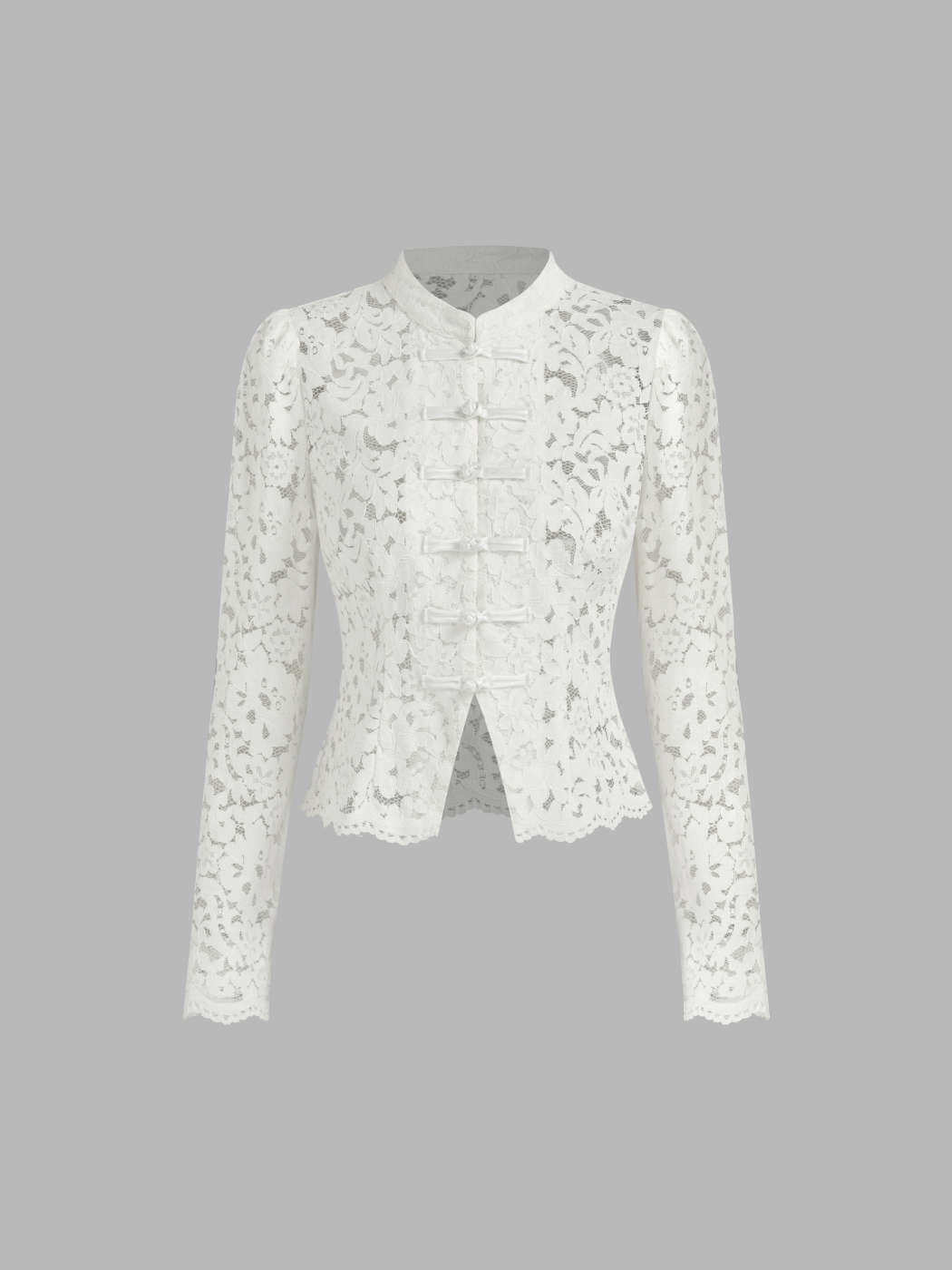 Stand Collar Lace Cropped Sleeve Jacket