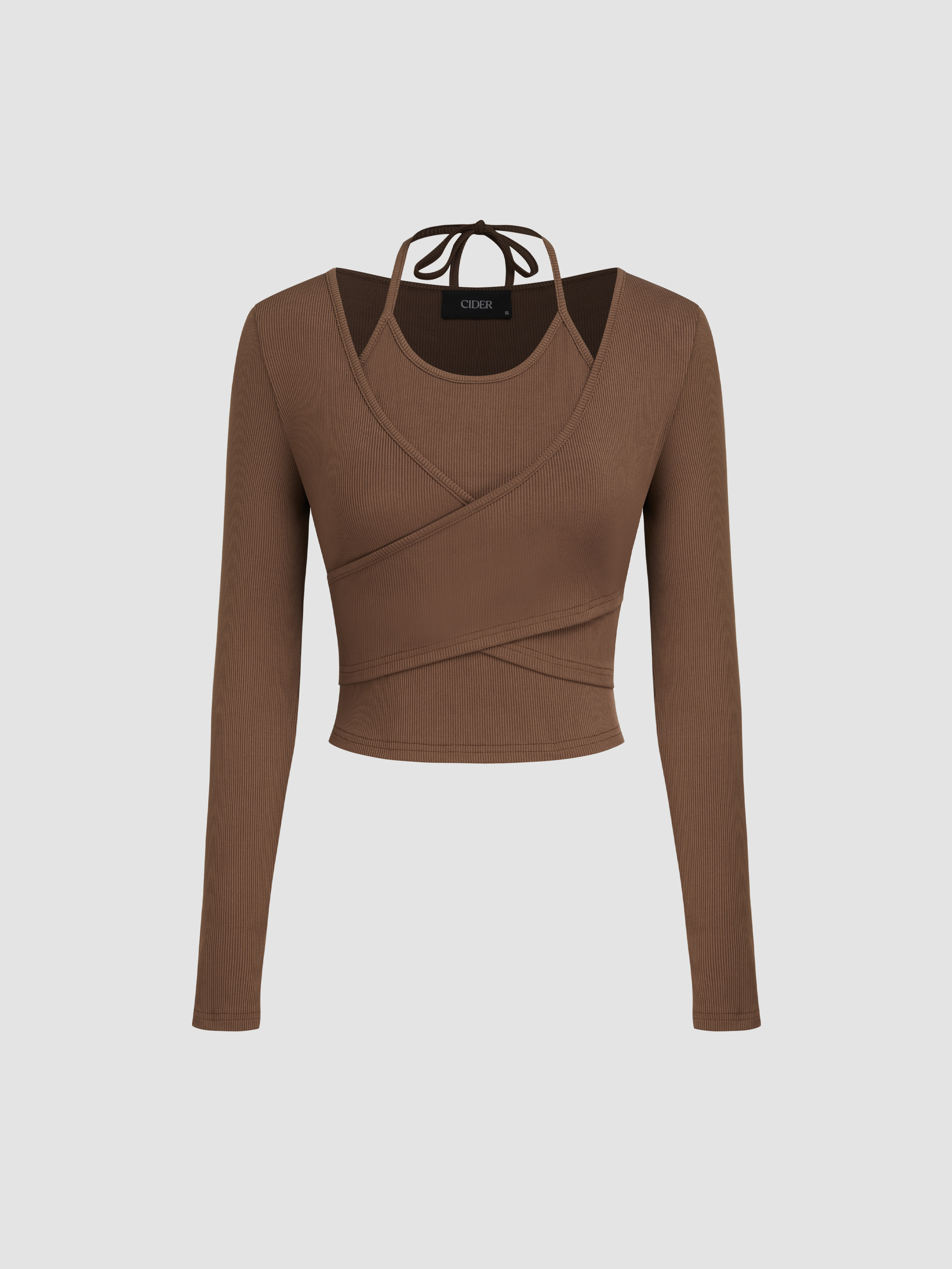 Jersey V-neck Twist Cut Out Long Sleeve Top For Daily Casual