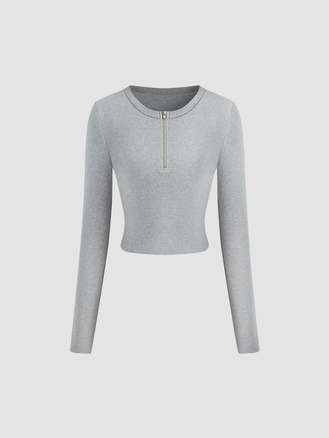 Cotton-blend Half Zip Long Sleeve Top