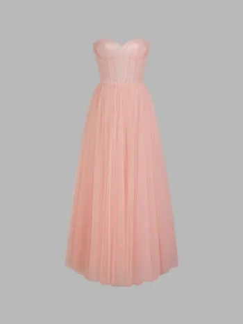 Tube Lace Up Corset Tulle Maxi Dress