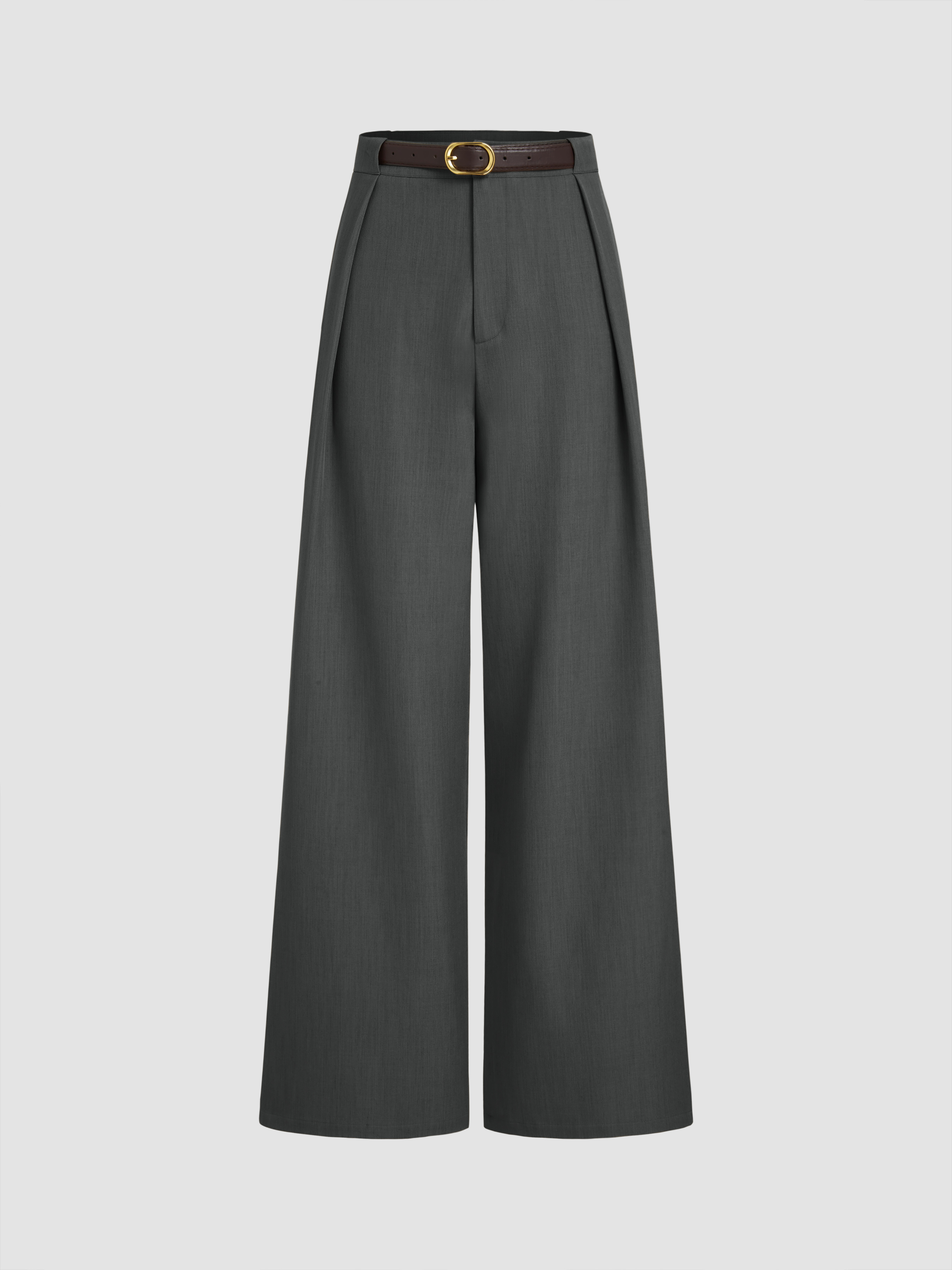 Woven Belted Wide Leg Trousers For Work