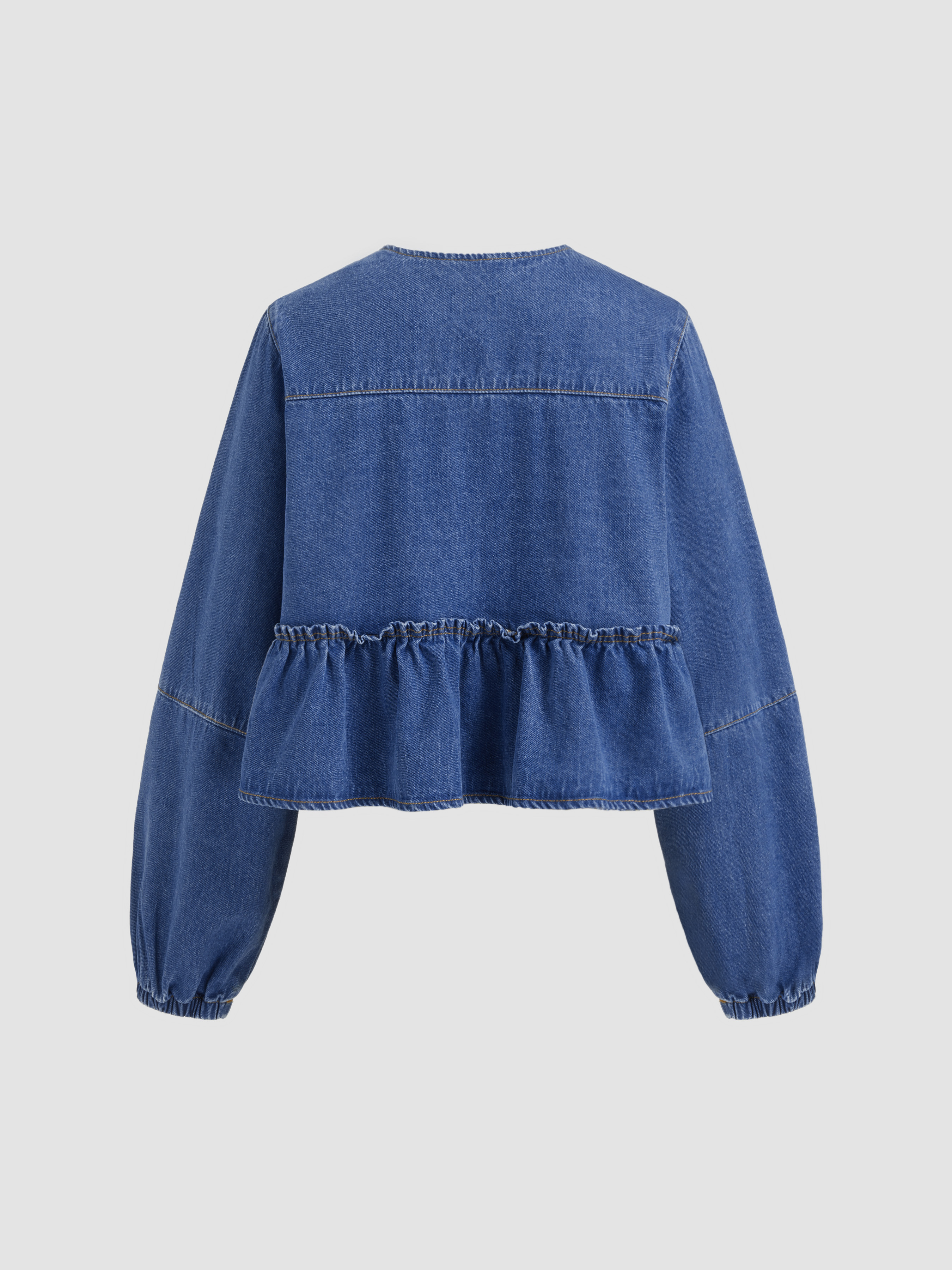 【gw値下げ】MEER. COLLAR RUFFLES DENIM JACKET Ruffle blue jean jacket
