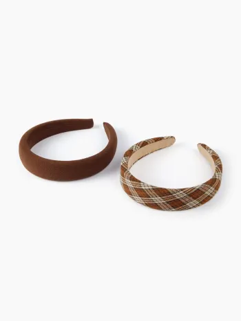 2PCS SOLID & PLAID HEADBAND