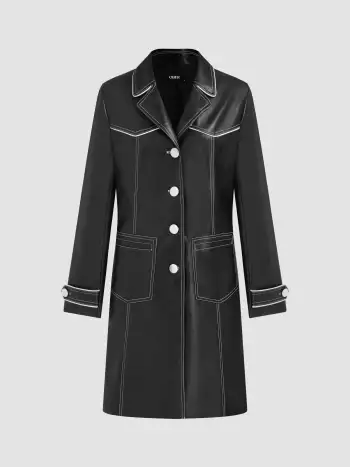 City Chic Faux Leather Faux Leather Trench Coat With Belt For Daily Casual Work