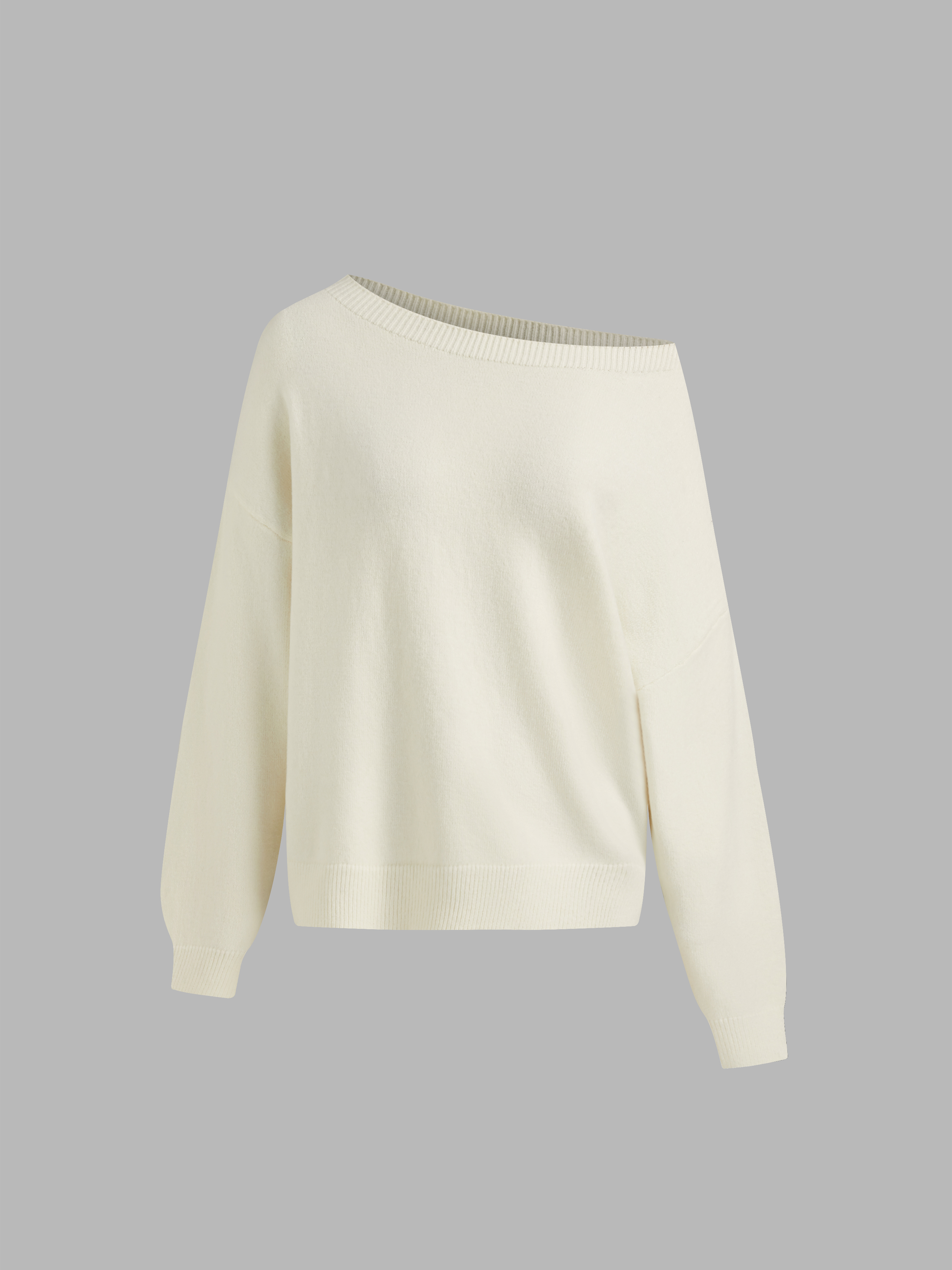 Knit Fabric Knit Asymmetrical Neck Oversized Sweater For Daily Casual