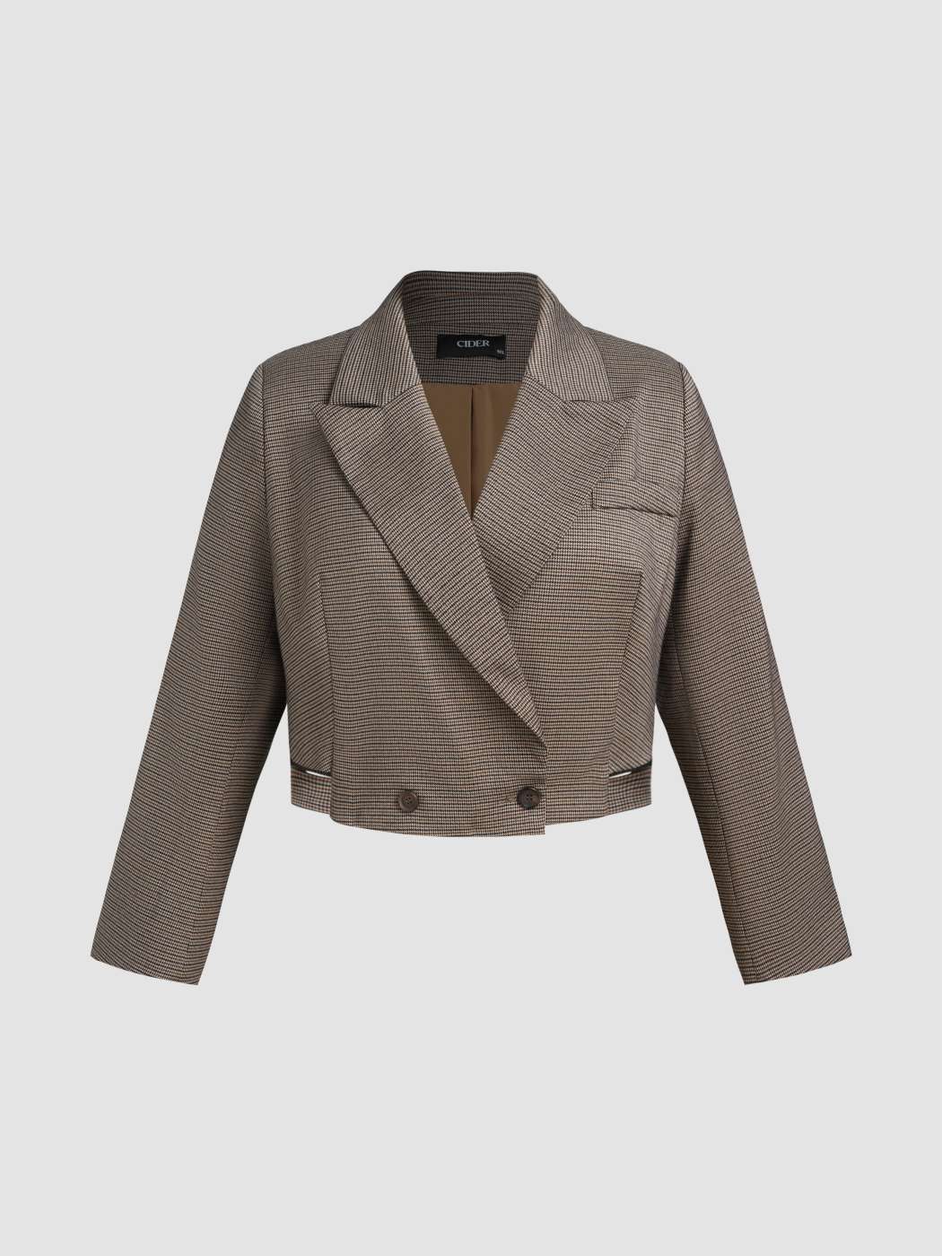 Woven Collar Check Belted Oversized Blazer Curve Plus For Work