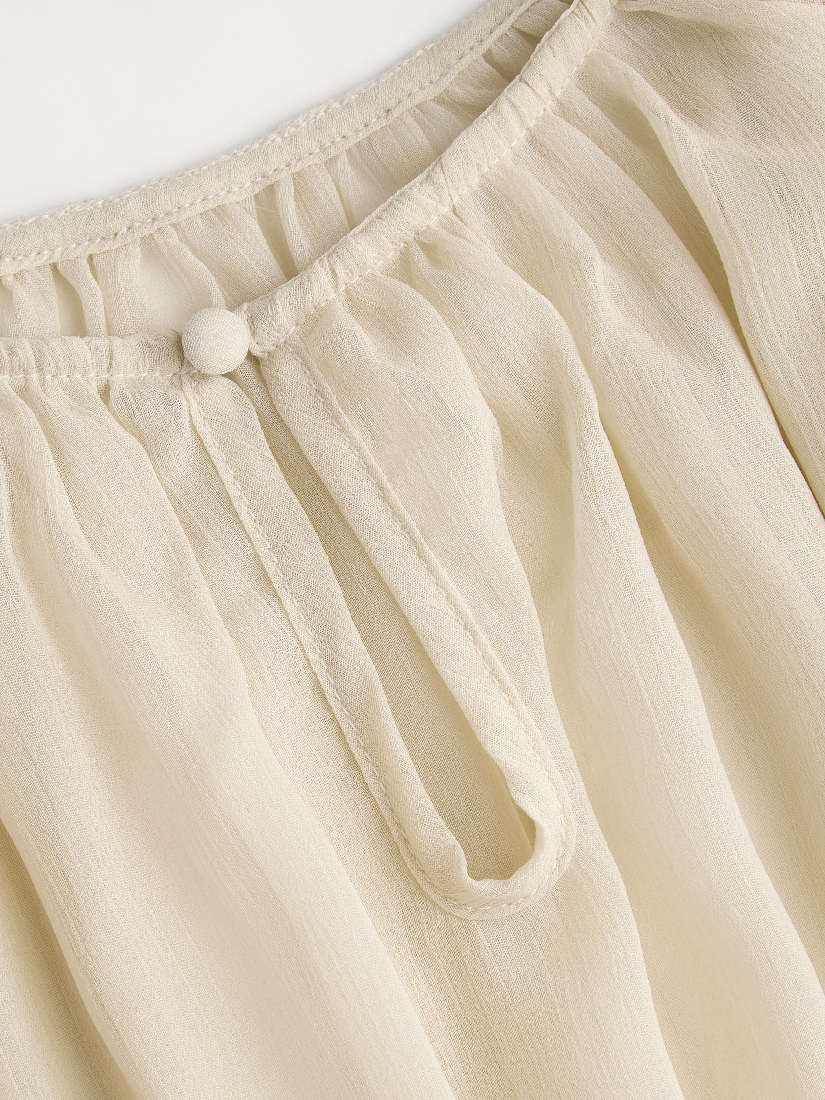 Chiffon Round Neckline Solid Ruffle Hem See-through Long Bell Sleeve Blouse