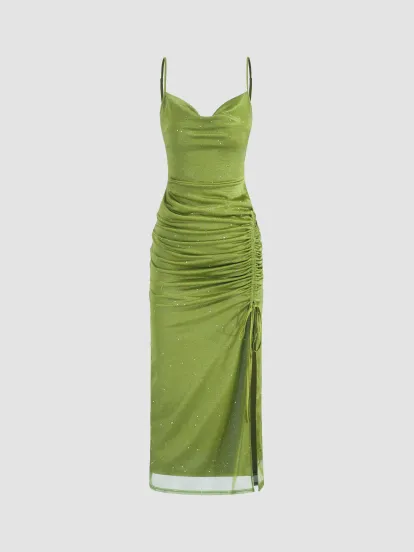 Formal Dresses Knit Fabric Boat Neckline Solid Knotted Pleated Sleeveless Maxi Dress For Daily Casual Exhibition