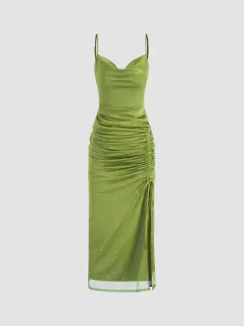 U-neckline Floral Cut Out Lace Up Ruffle Maxi Dress