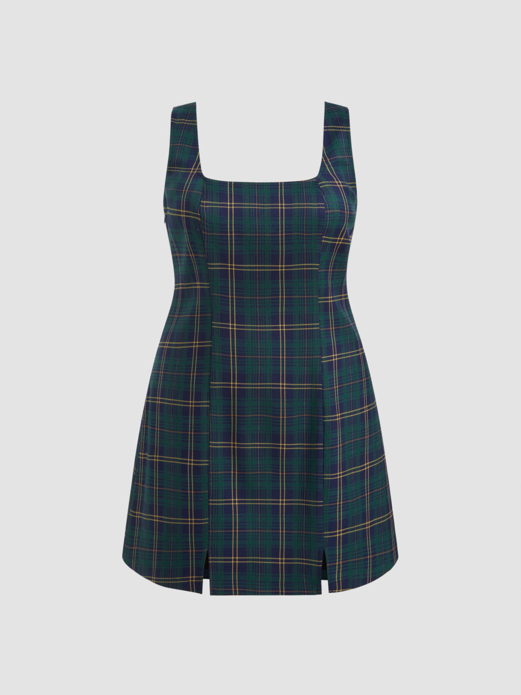 Square Neckline Plaid Zipper Mini Dress Curve & Plus