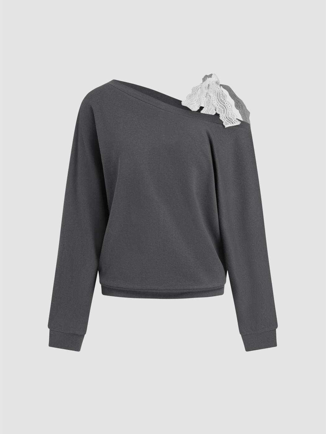 Terry Asymmetrischer Kragen Spitzen Oversized Sweatshirt
