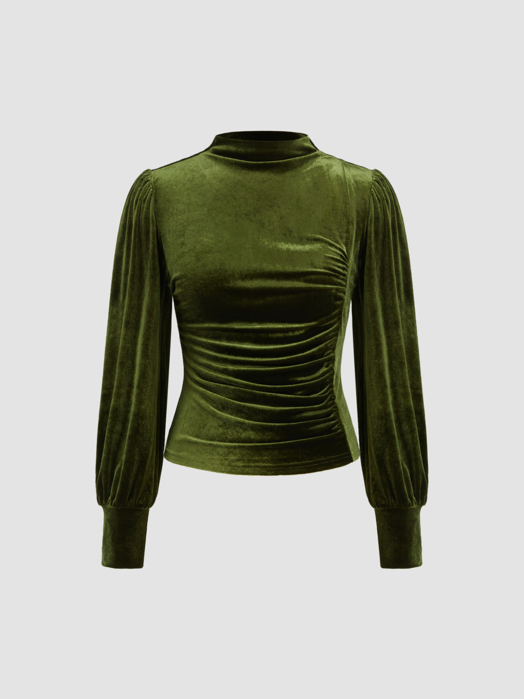 Velvet High Neck Ruched Long Sleeve Top