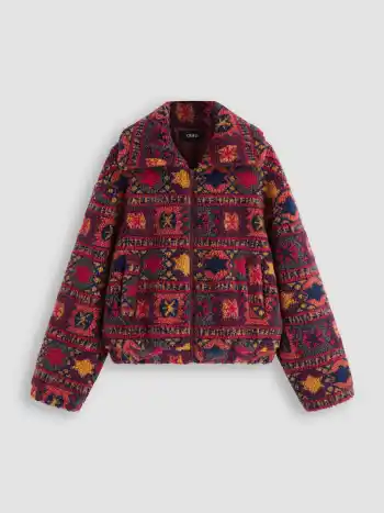 Giacca oversize con colletto in pile e grafica