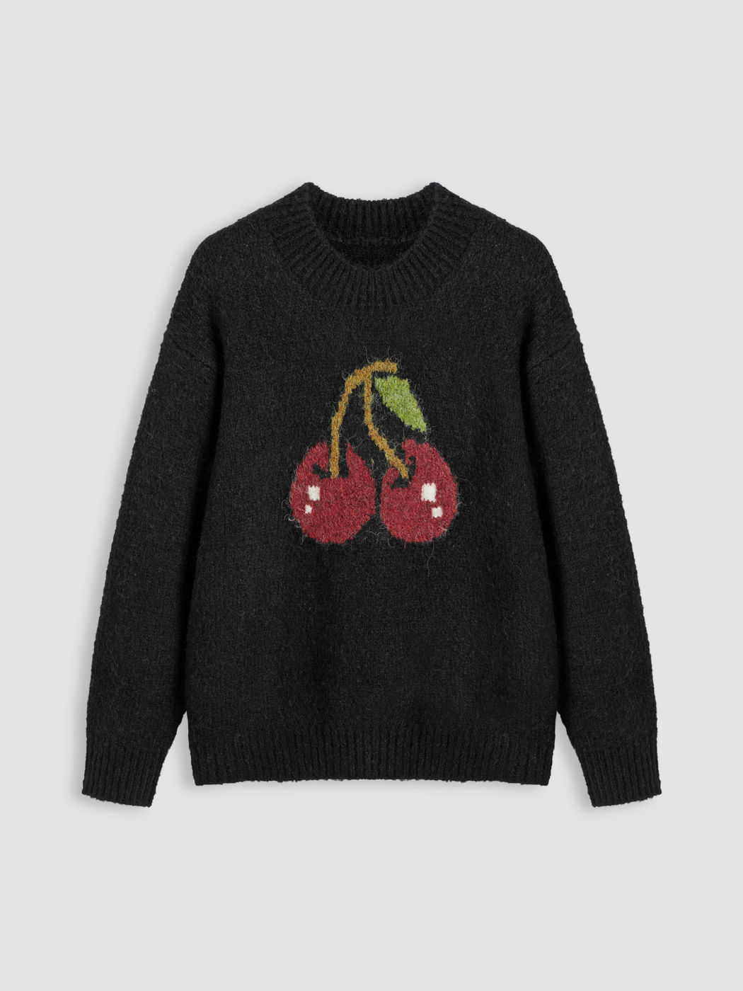 Knit Round Neckline Cherry Graphic Oversized Sweater
