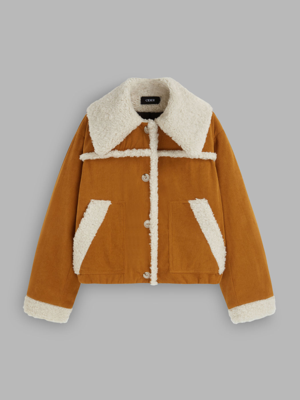 Corduroy Oversized Borg Jacket With Faux Shearling Collar