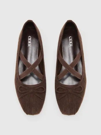 BOWKNOT CROSS STRAP CORDUROY MARY JANE SHOES