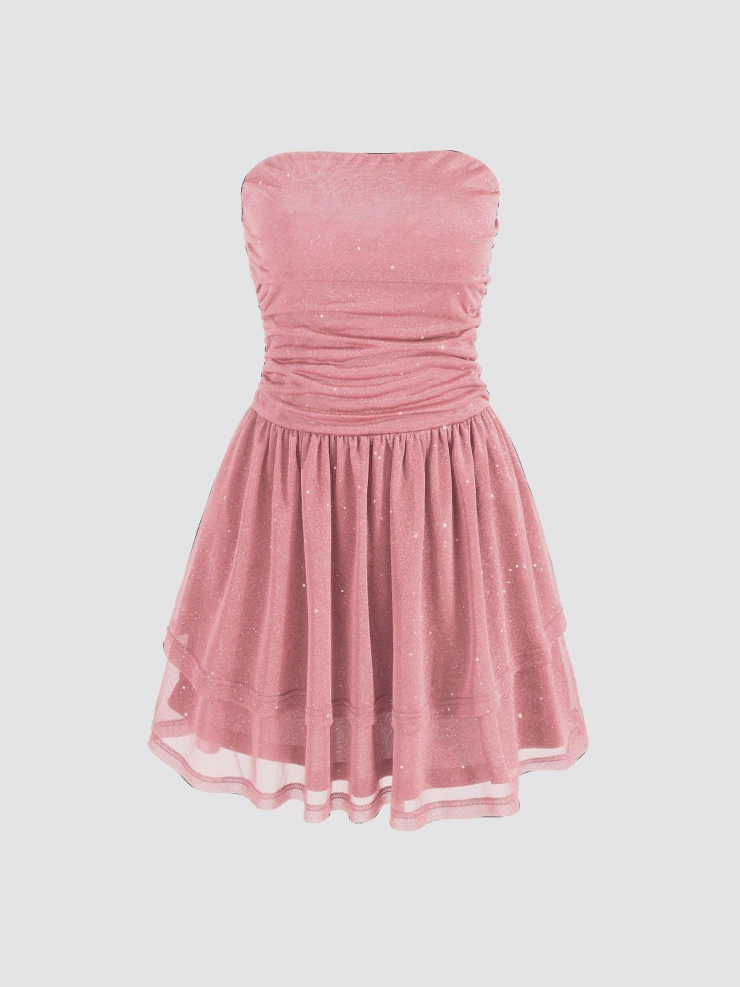 Solid Sequin Ruched Layered Mini Dress
