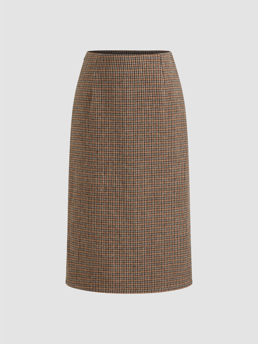 Woll-Look Mid Rise Hahnentritt Midi-Rock
