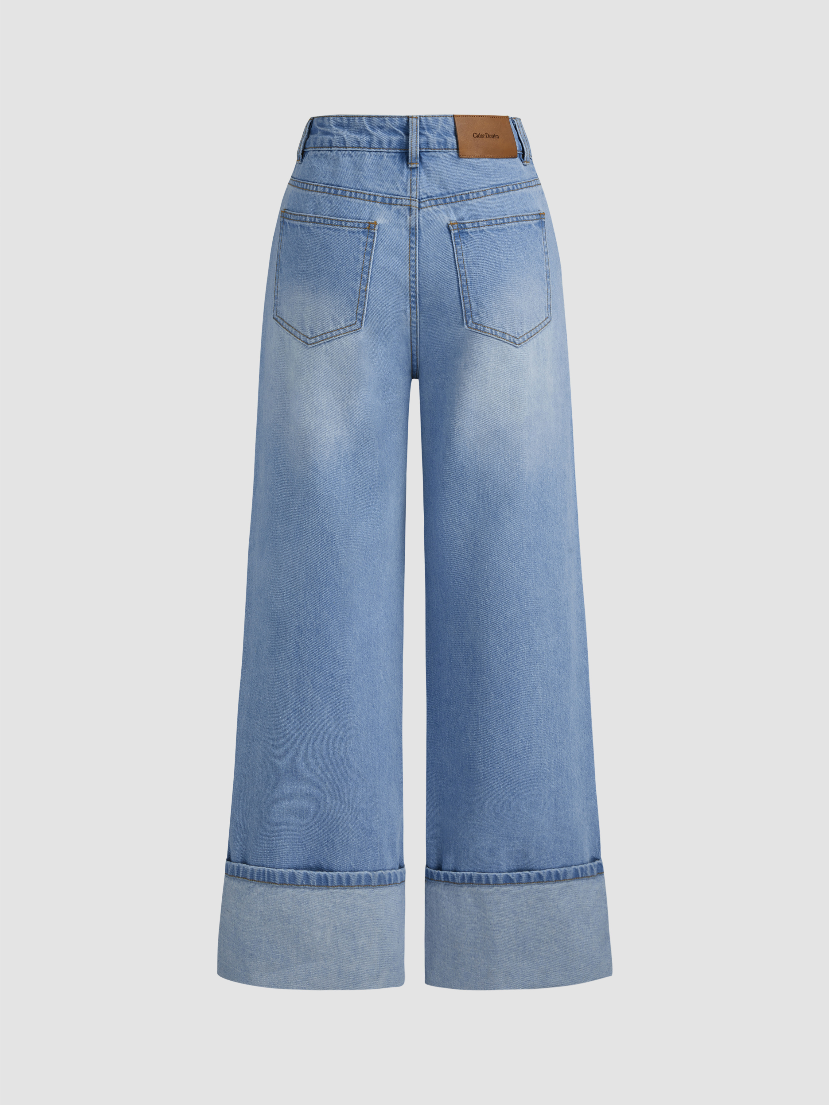 Denim Middle Waist Solid Button Wide Leg Jeans For School