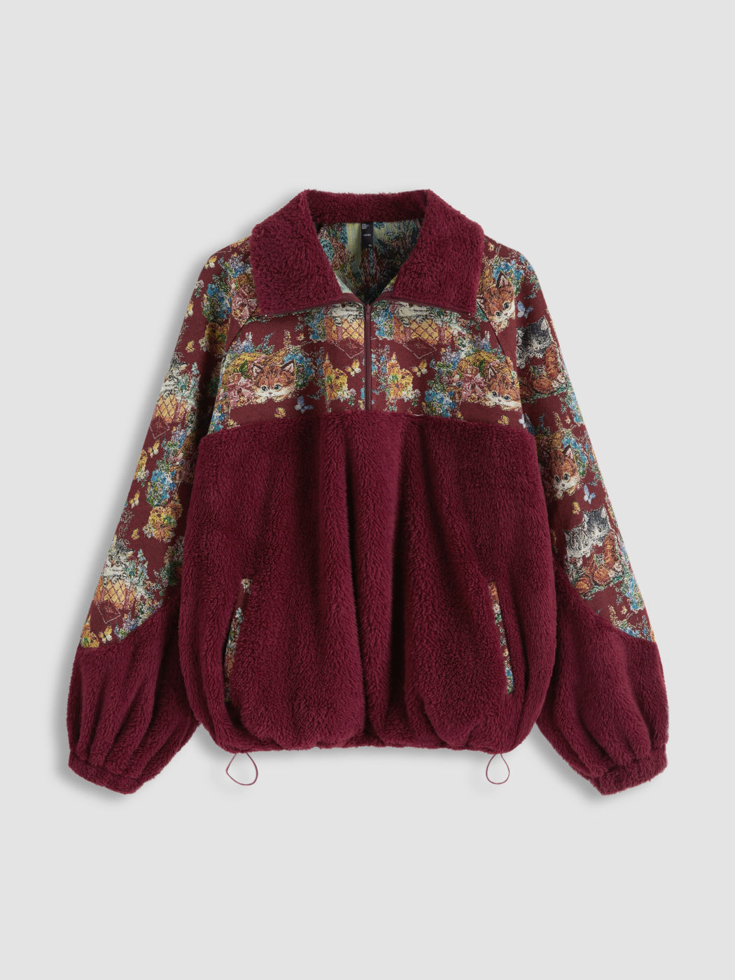 Fleece-Kragen Blumen-Katze Zugschnür-Sweatshirt Kurve & Plus