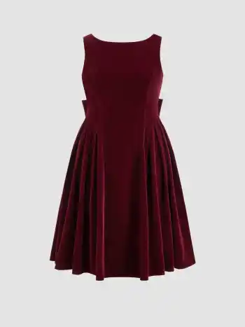 Velluto con scollo a barca e nodo a fiocco - Vestito midi Curve & Plus