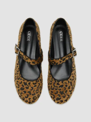 LEOPARD PRINT SATIN MARY JANE FLATS