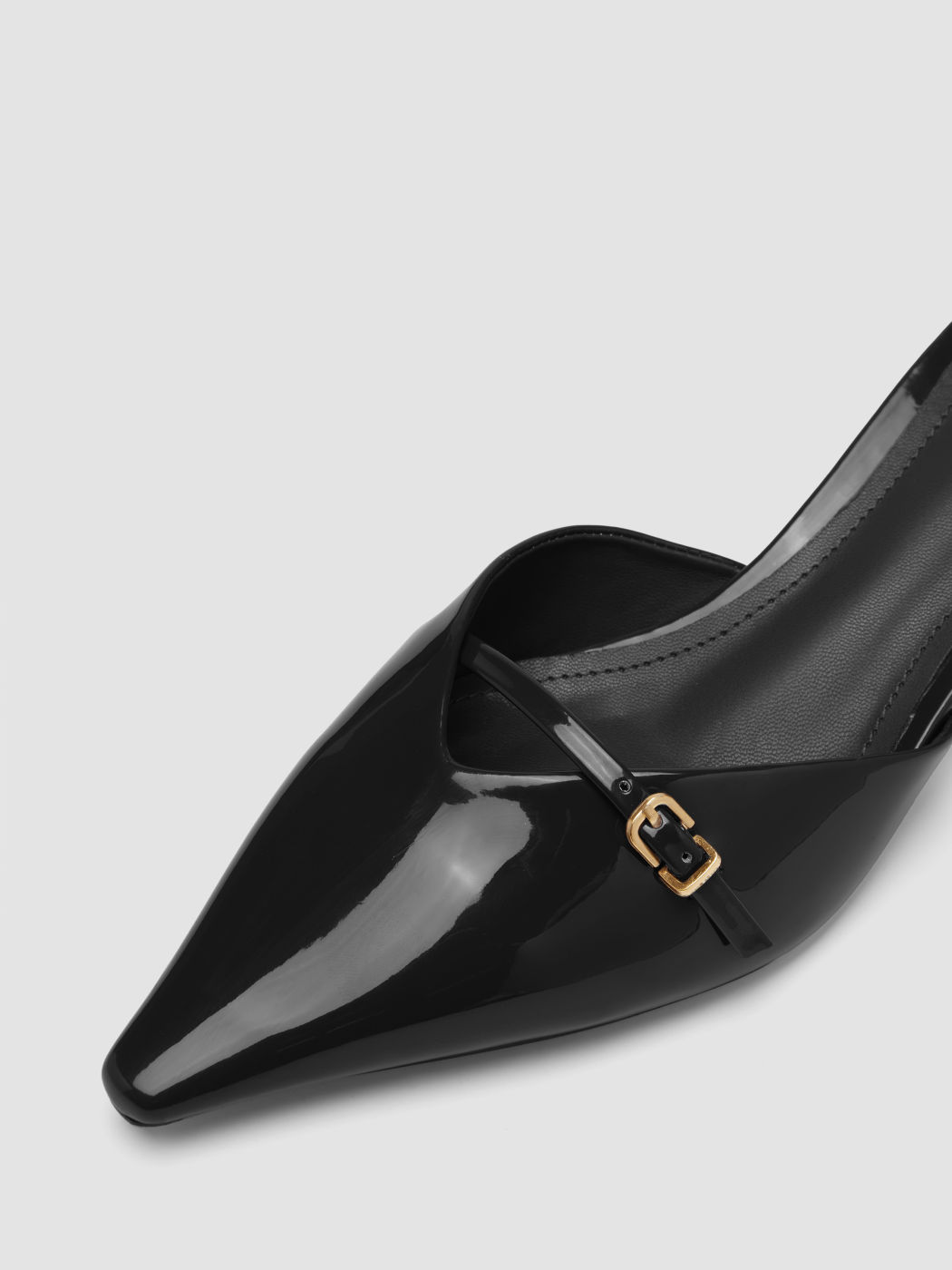 BUCKLE POINTED TOE FAUX PATENT LEATHER HEELS