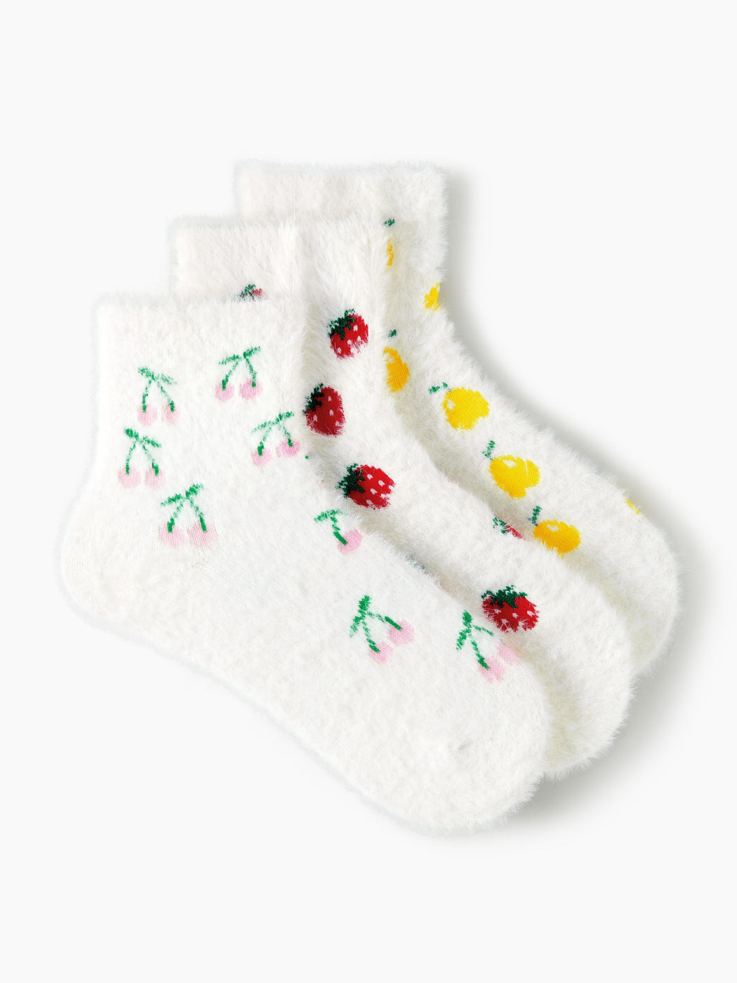 3 PAIRS FRUITY FUZZY CREW SOCKS