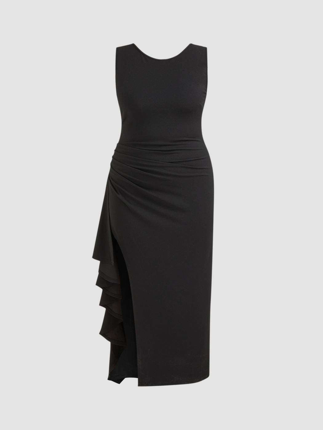 Ruffle Hem Split Backless Ruched Maxi Dress Curve & Plus