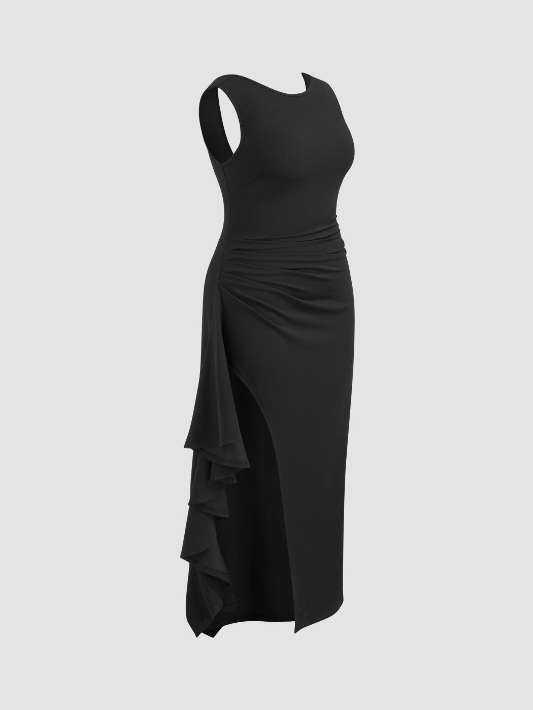 Ruffle Hem Split Backless Ruched Maxi Dress Curve & Plus