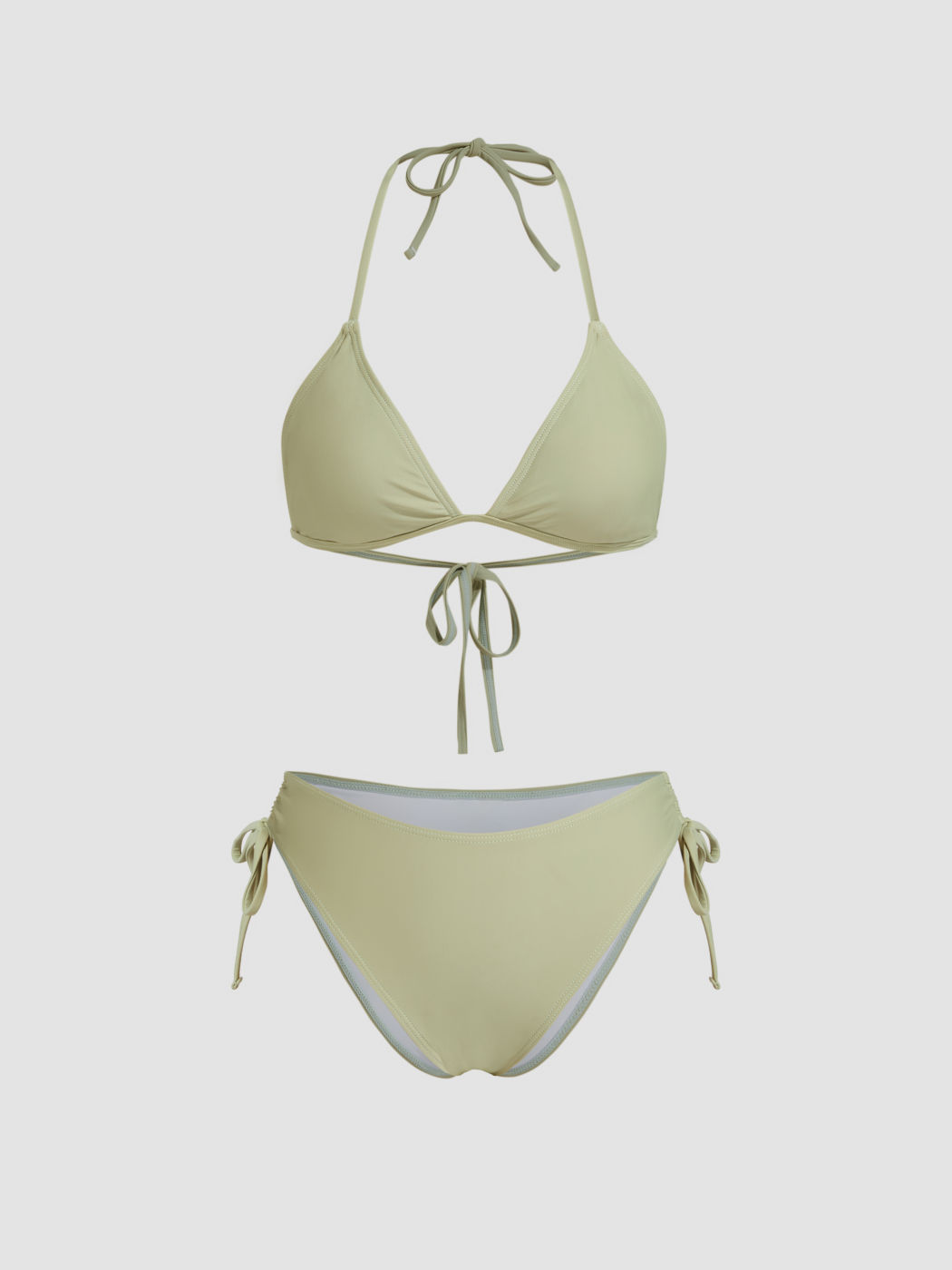 Halter Neckline Drawstring Knotted Tie Side Bikini Set