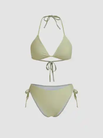 Bikini set con scollo all'americana e coulisse annodata sui lati