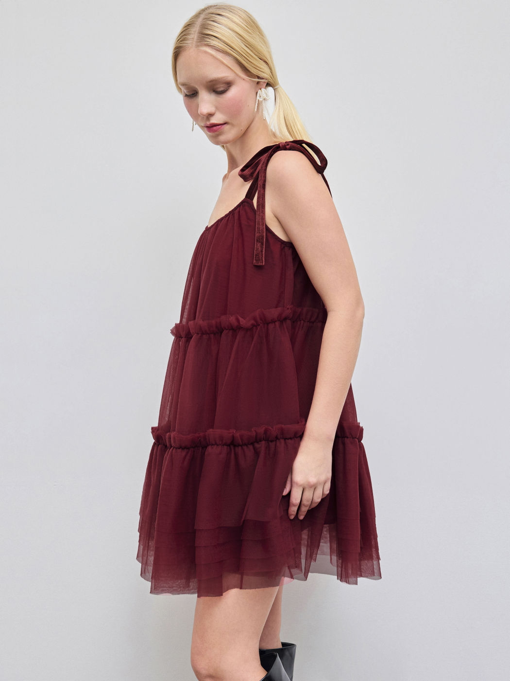 Mesh Knotted Tiered Mini Dress
