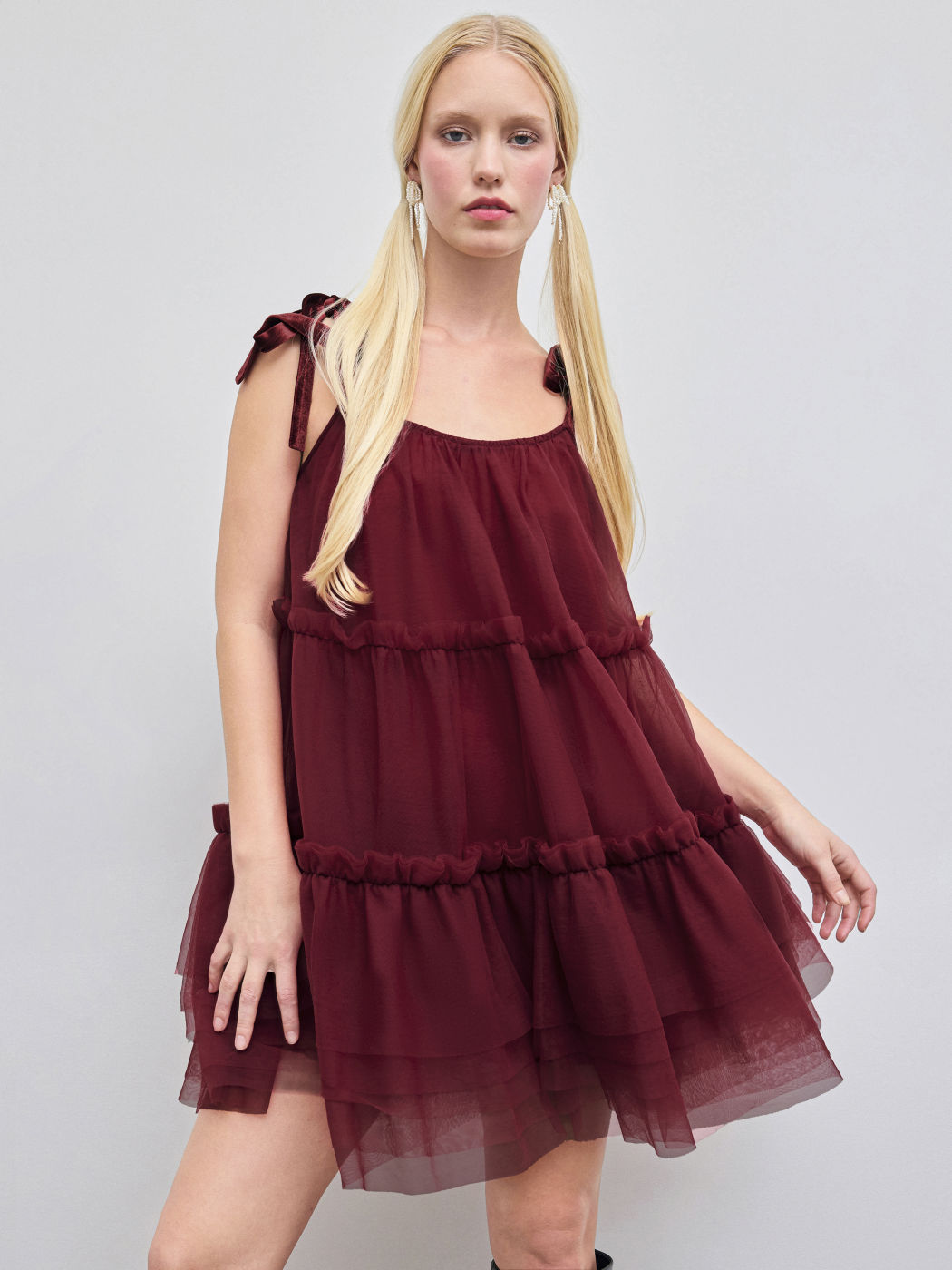 Mesh Knotted Tiered Mini Dress